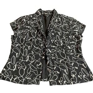 JONESWEAR Women's Black White Swirl Print Short Sleeve Blouse Top Size 14